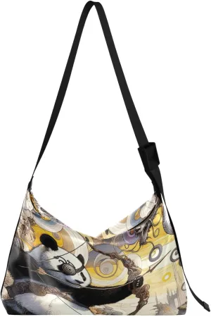 Brave Panda Hobo Crossbody Bags for Women Leather Large Shoulder Bag Cross Body Fantasy Cartoon Artistic Trendy Womens Tote Bags Handbag for Travel Shopping