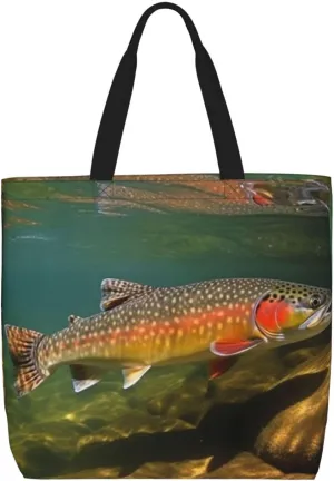 Brook Trout Fly Fishing Tote Bag for Women Hobo Handbags with Zipper Large Shoulder Bag Shopping Bags Travel Purse