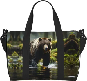 brown bear pounce Crossbody handbag, travel casual handbag, suitable for work, travel, fitness, tourism, women's zipper storage bag,