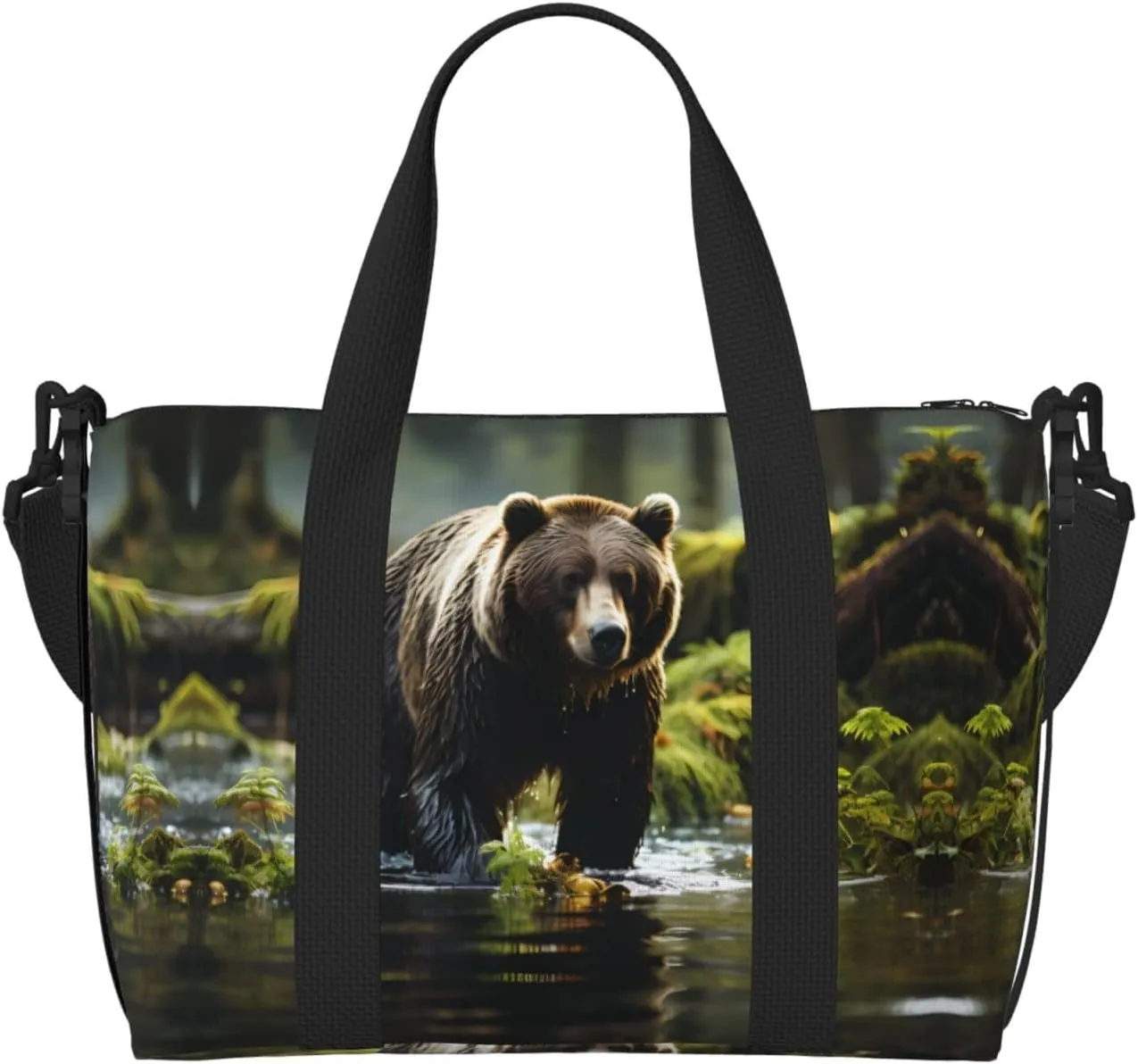 brown bear pounce Crossbody handbag, travel casual handbag, suitable for work, travel, fitness, tourism, women's zipper storage bag,