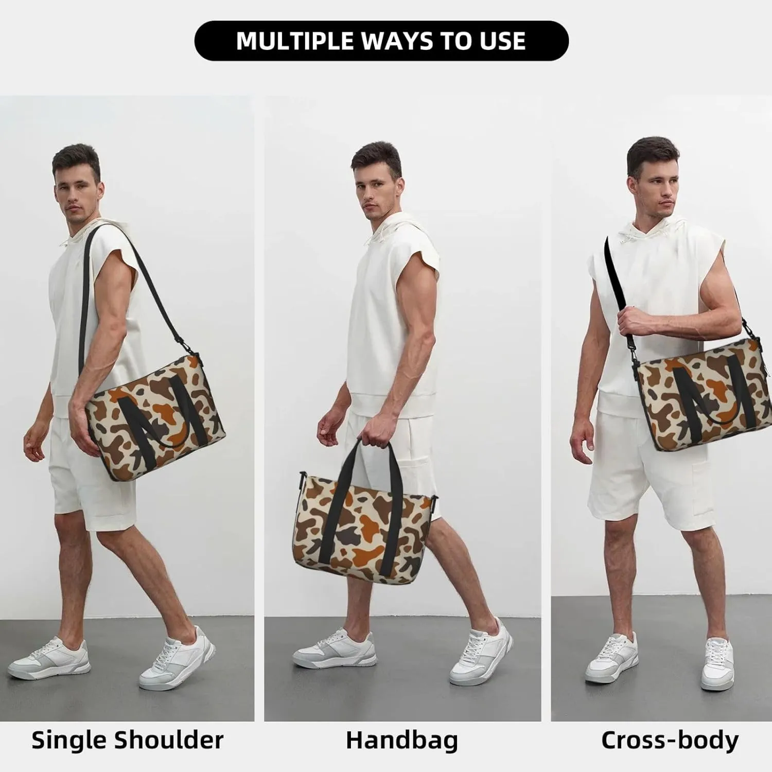Brown Cow Prints Travel Duffel Bags for Women Men, Sports Training Gym Bag Dance Bag with Adjustable Shoulder Strap Weekender Overnight Bag