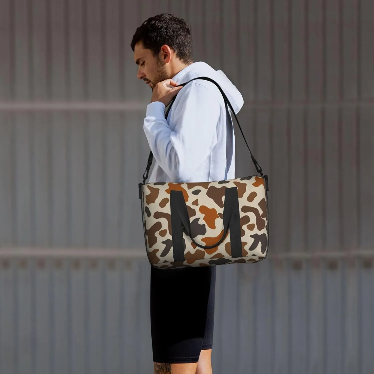 Brown Cow Prints Travel Duffel Bags for Women Men, Sports Training Gym Bag Dance Bag with Adjustable Shoulder Strap Weekender Overnight Bag