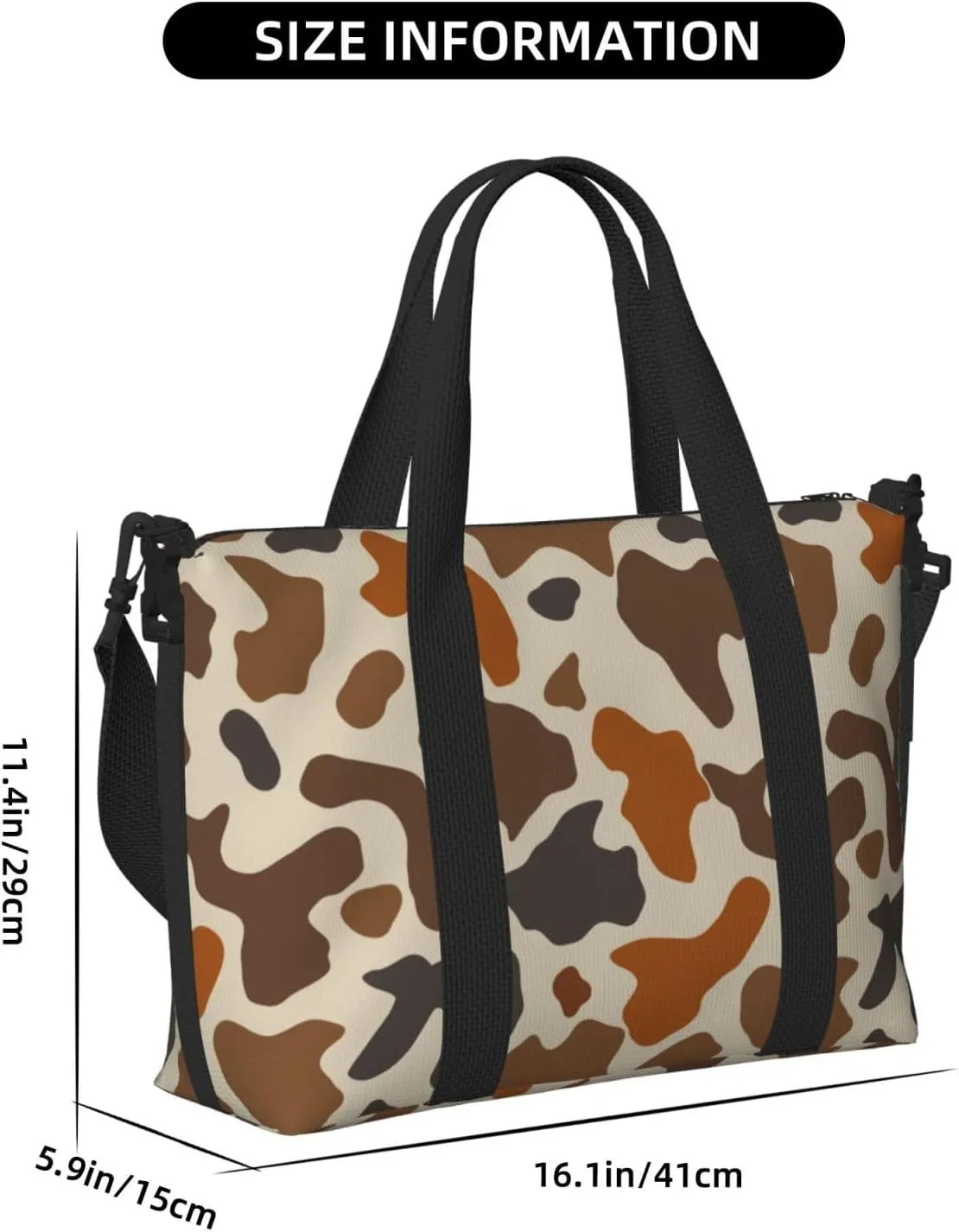 Brown Cow Prints Travel Duffel Bags for Women Men, Sports Training Gym Bag Dance Bag with Adjustable Shoulder Strap Weekender Overnight Bag