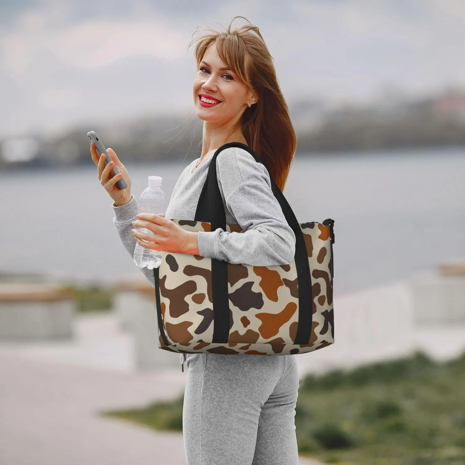 Brown Cow Prints Travel Duffel Bags for Women Men, Sports Training Gym Bag Dance Bag with Adjustable Shoulder Strap Weekender Overnight Bag