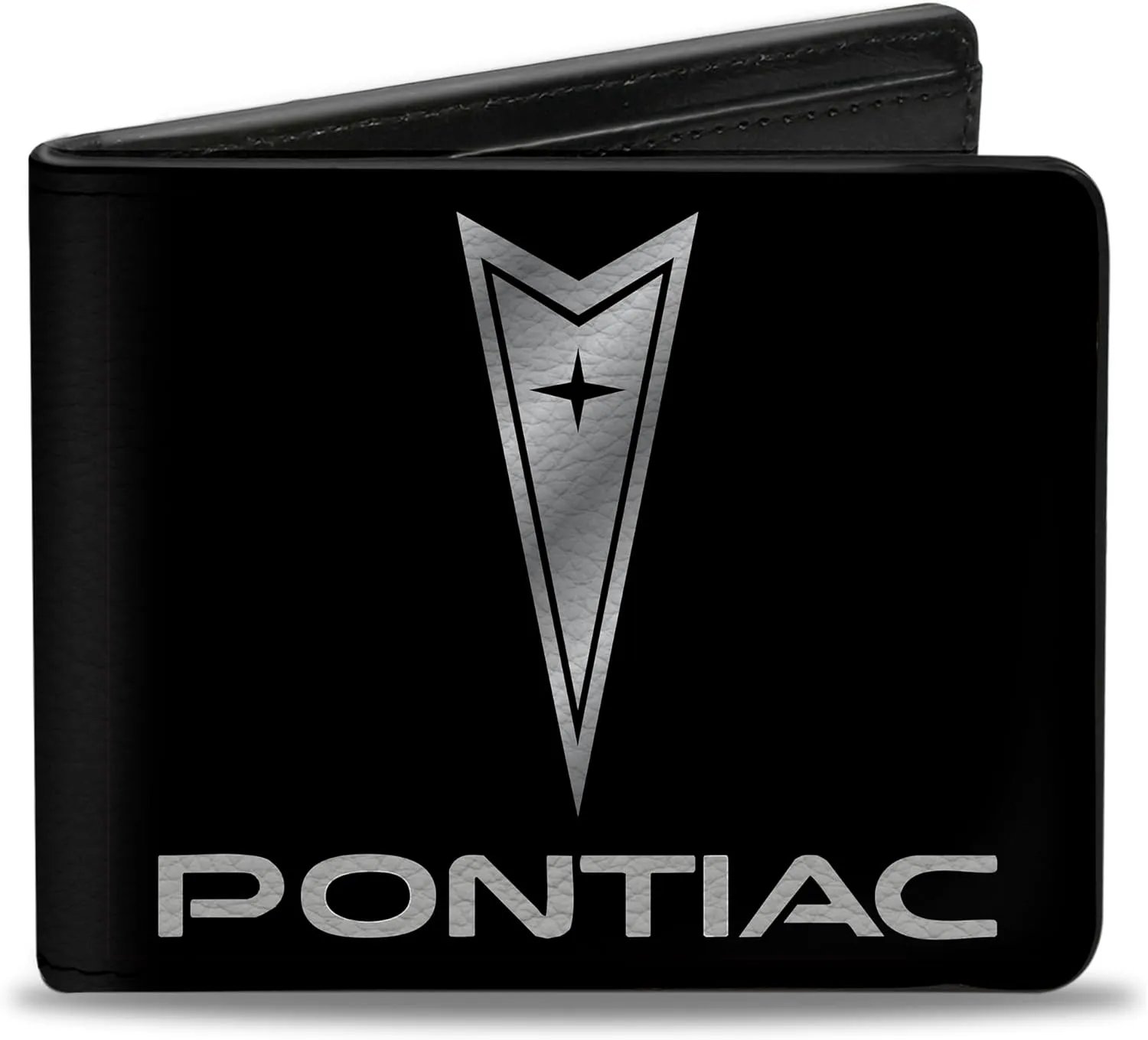 Buckle-Down Men's PU Bifold Wallet-Pontiac Black/Silver Logo Centered, Multicolor, 4.0" x 3.5"