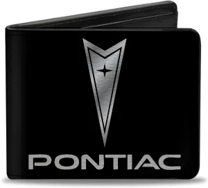 Buckle-Down Men's PU Bifold Wallet-Pontiac Black/Silver Logo Centered, Multicolor, 4.0" x 3.5"
