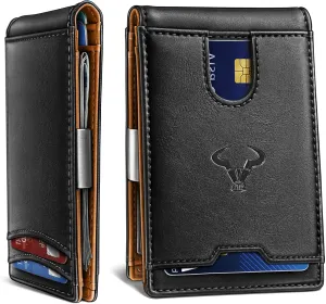 BULLIANT Men Wallet, Slim Leather Wallet Money Clip for Gift Men 3"X4.3" RFID Blocking 11 Cards