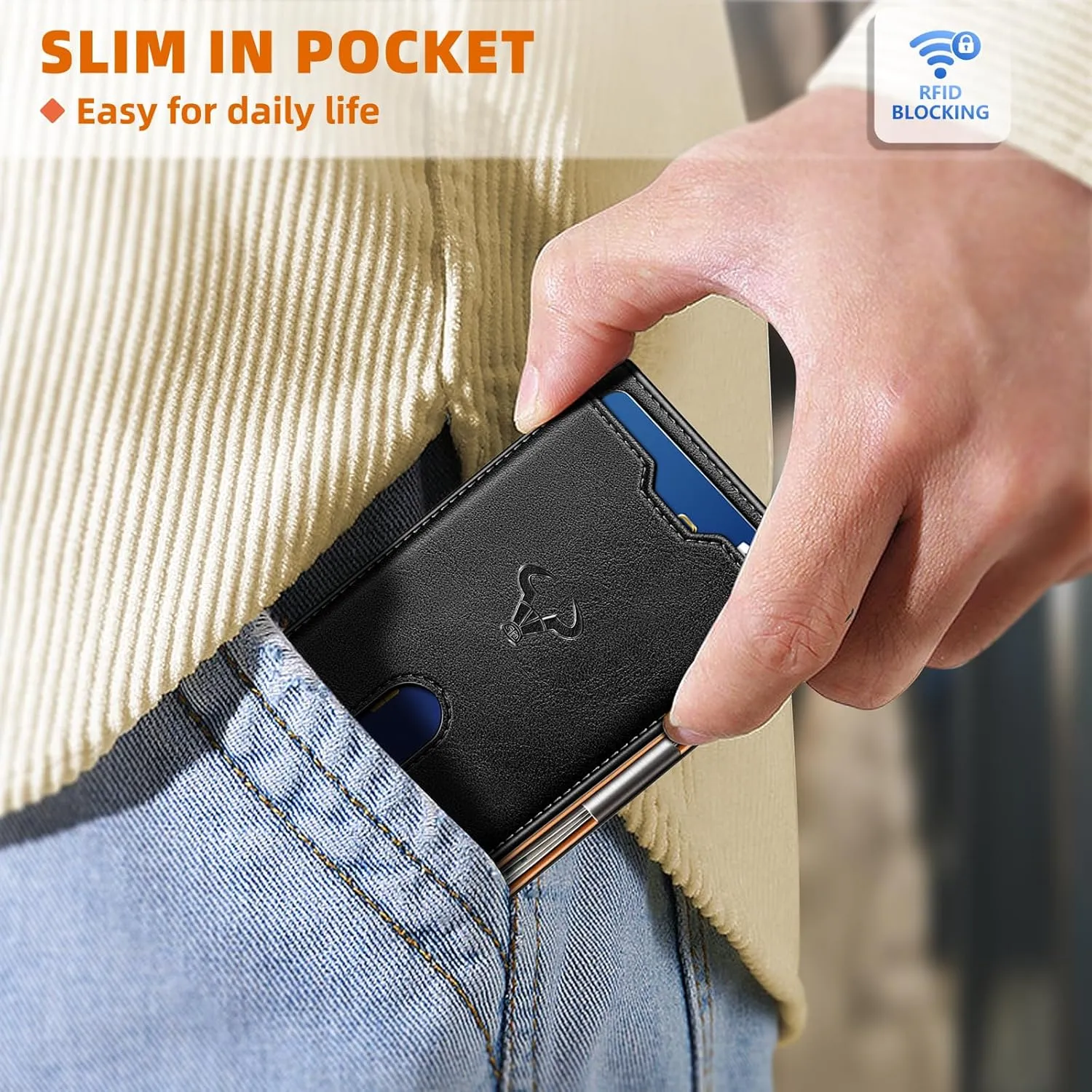 BULLIANT Men Wallet, Slim Leather Wallet Money Clip for Gift Men 3"X4.3" RFID Blocking 11 Cards
