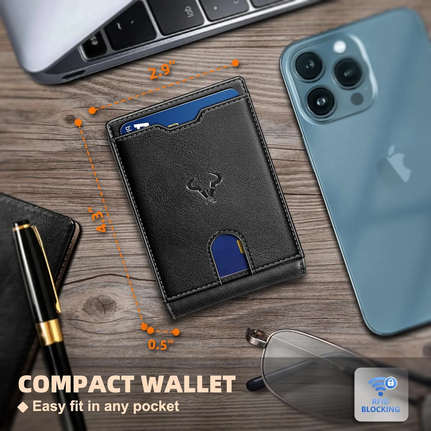 BULLIANT Men Wallet, Slim Leather Wallet Money Clip for Gift Men 3"X4.3" RFID Blocking 11 Cards