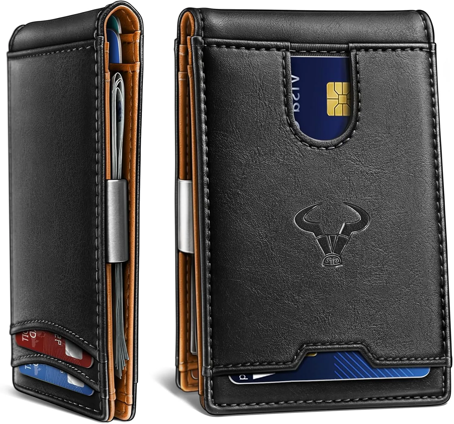 BULLIANT Men Wallet, Slim Leather Wallet Money Clip for Gift Men 3"X4.3" RFID Blocking 11 Cards