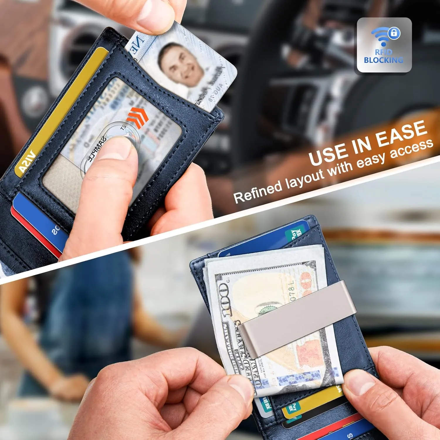BULLIANT Men Wallet, Slim Leather Wallet Money Clip for Gift Men 3"X4.3" RFID Blocking 11 Cards