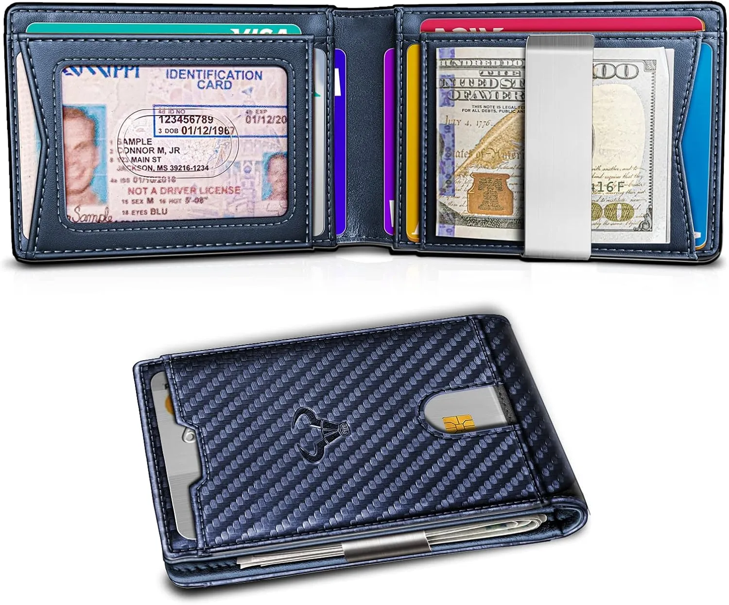 BULLIANT Men Wallet, Slim Leather Wallet Money Clip for Gift Men 3"X4.3" RFID Blocking 11 Cards