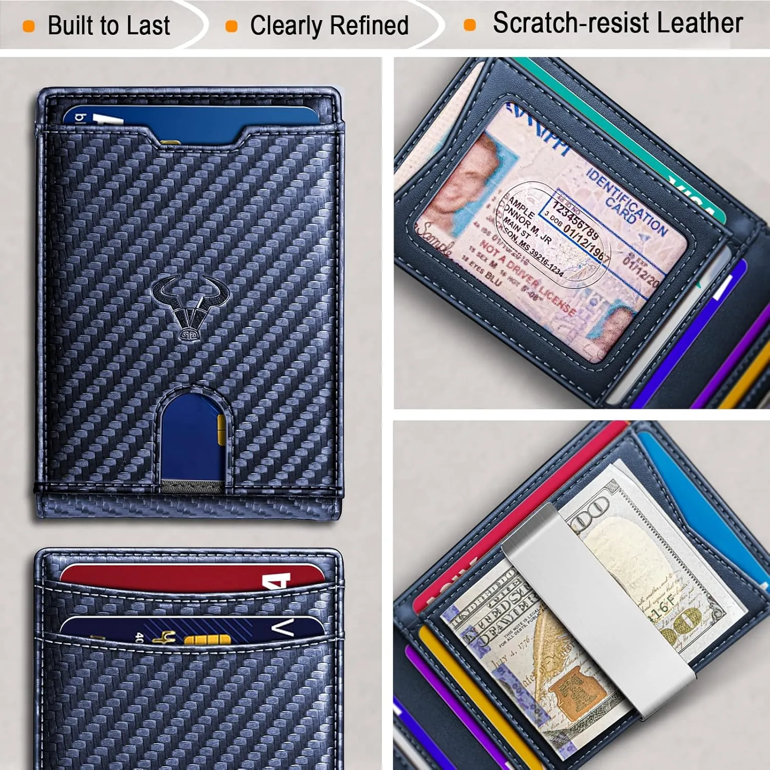 BULLIANT Men Wallet, Slim Leather Wallet Money Clip for Gift Men 3"X4.3" RFID Blocking 11 Cards