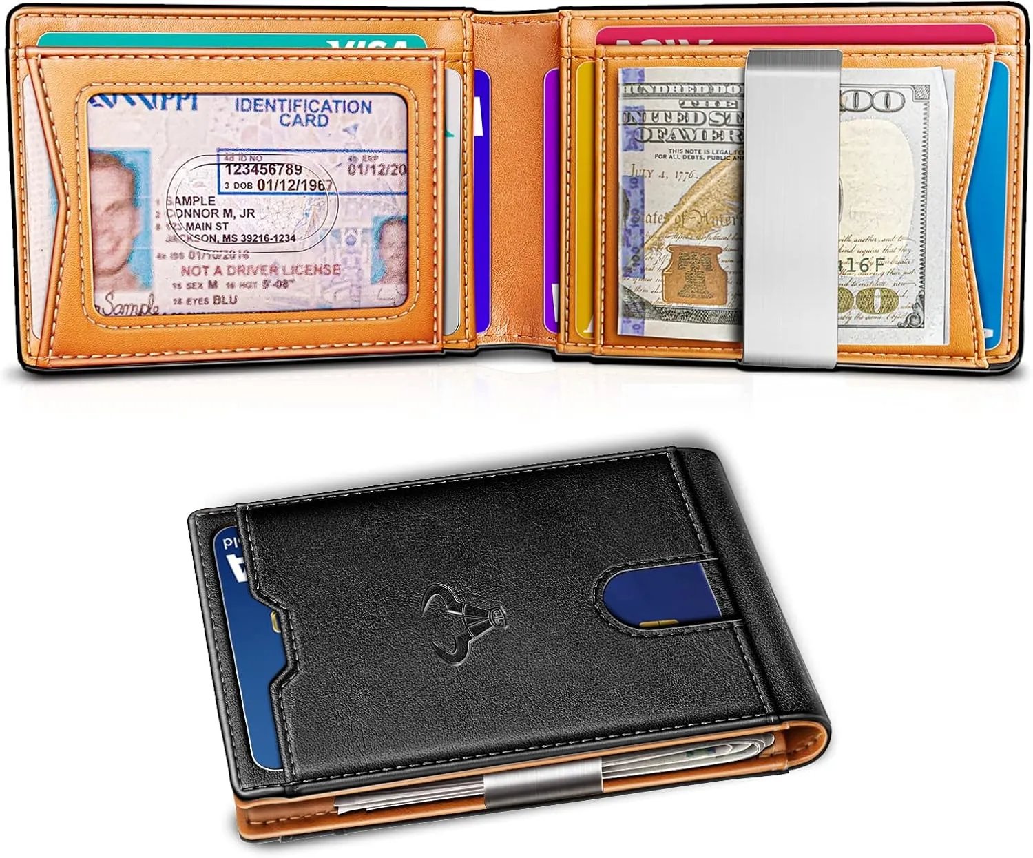 BULLIANT Men Wallet, Slim Leather Wallet Money Clip for Gift Men 3"X4.3" RFID Blocking 11 Cards