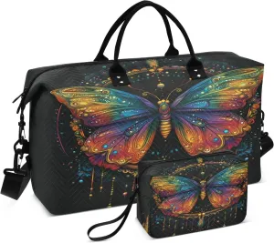 Butterfly Travel Duffle Bag Gym Bag, Butterfly Mandala Dreamcatcher Weekender Bags for Women with Toiletry Bag Travel Tote Bag Swim Bag