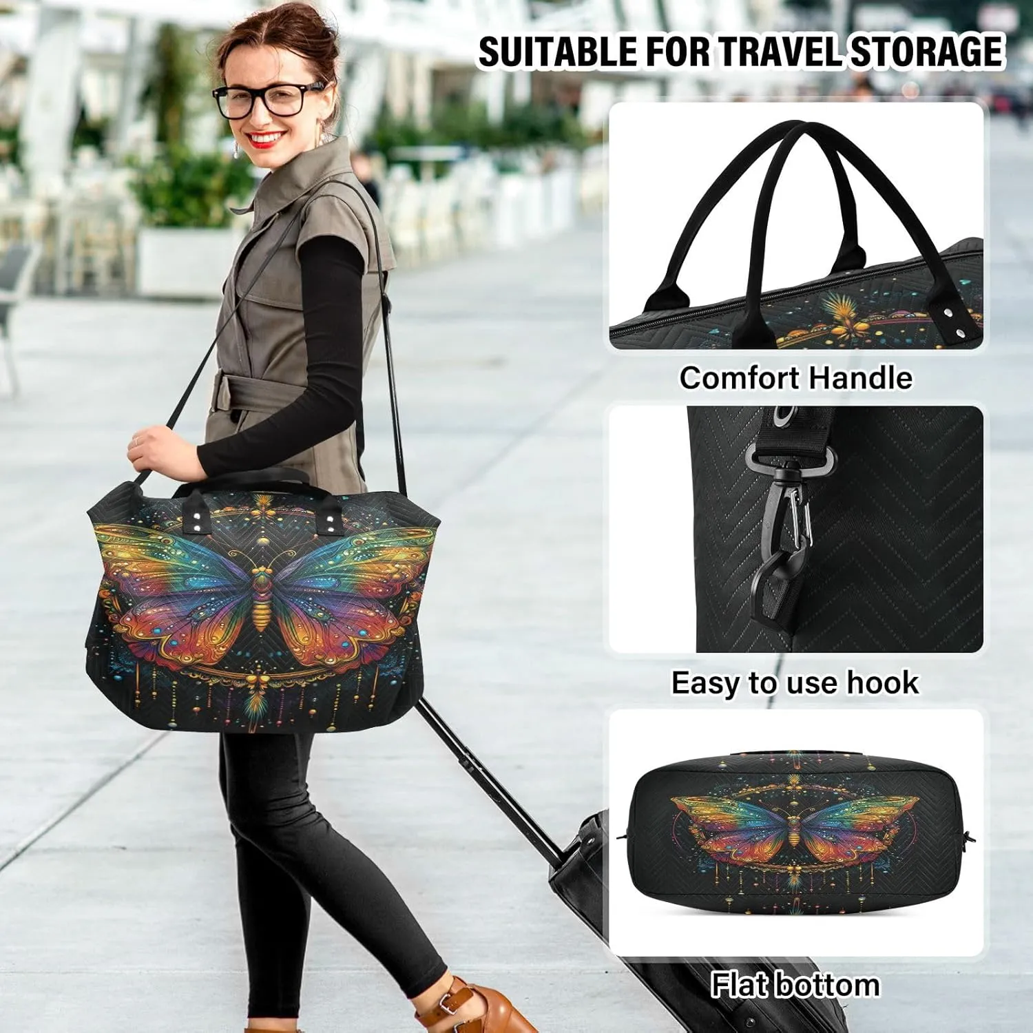 Butterfly Travel Duffle Bag Gym Bag, Butterfly Mandala Dreamcatcher Weekender Bags for Women with Toiletry Bag Travel Tote Bag Swim Bag