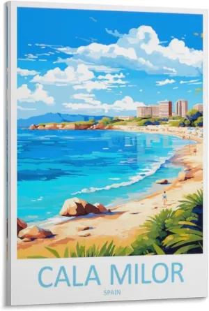 Cala Milor Travel Poster Print Canvas Wall Art Decor Vintage Landscape Poster Home Room Decor 12x18inch(30x45cm)