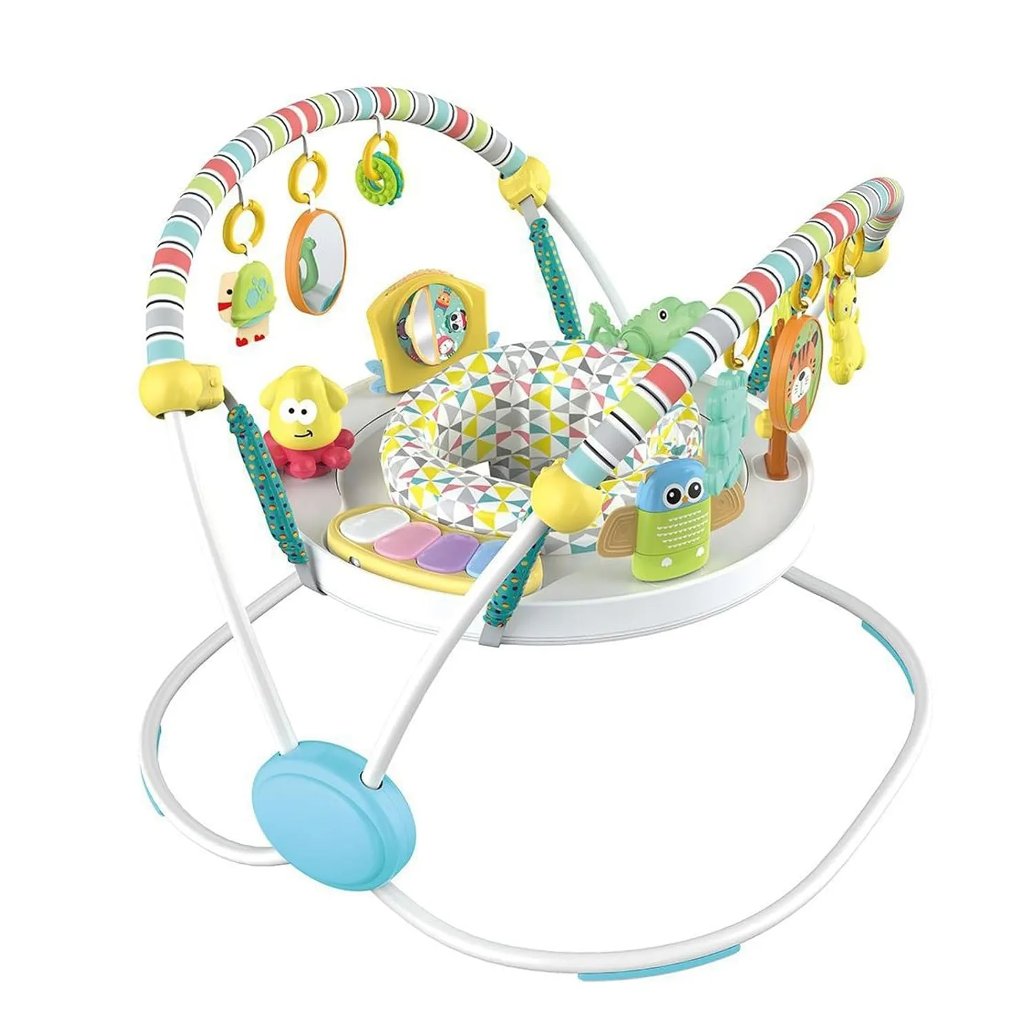 CAM2 Baby Bouncer Baby Jumpers Infant Activity Center with Music Lights Sounds, 360° Rotating Seat,Surrounded by 12 Different Types of Toys,Activity Center for 4 Month ,White