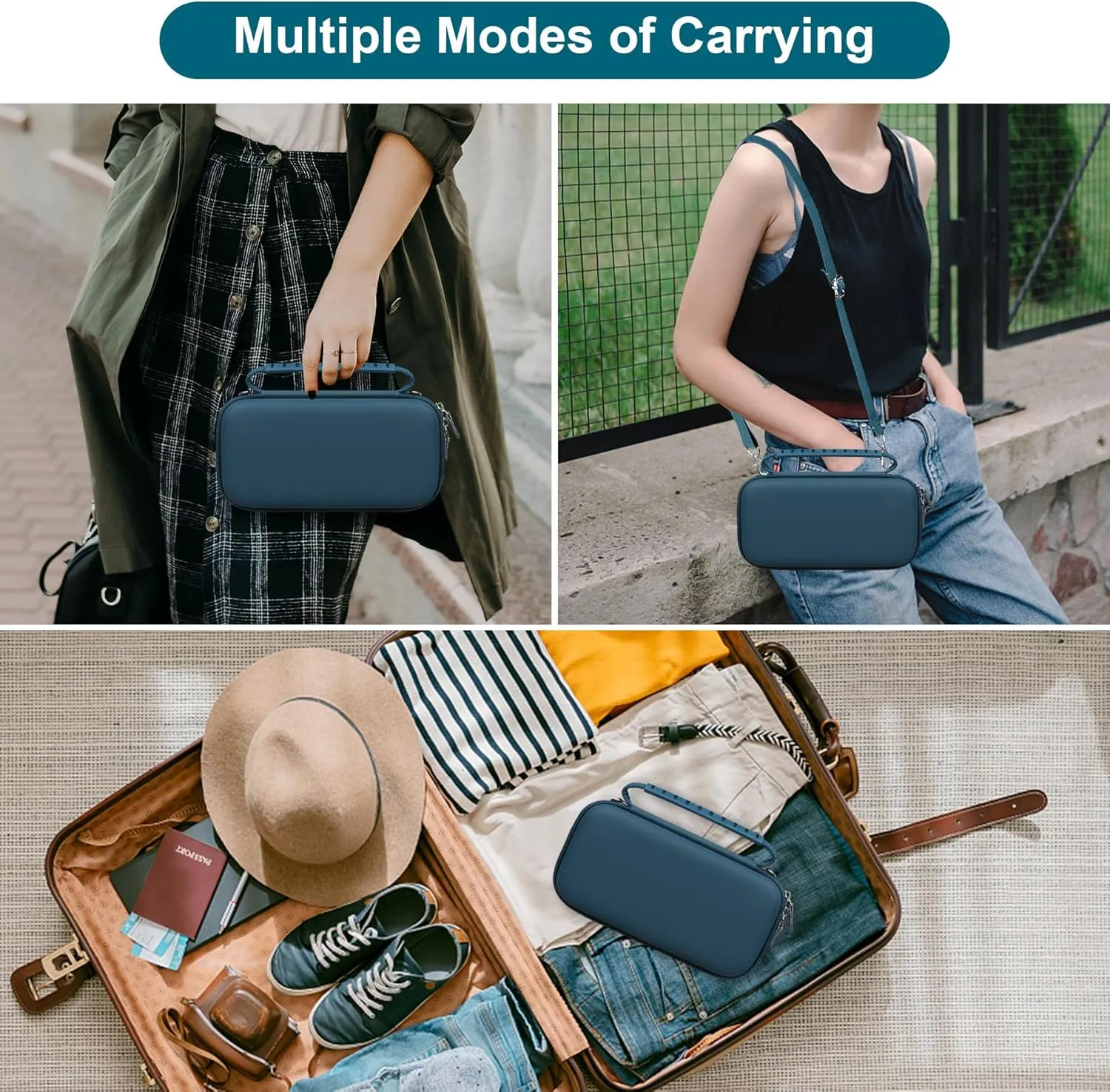 Canboc Travel Case for Portable Nebulizer, Handheld Nebulizer for Adults, Mesh Nebulizer Bag with Removable Shoulder Strap, Mesh Pocket fit Medication or Essentials, Blue (Case Only)