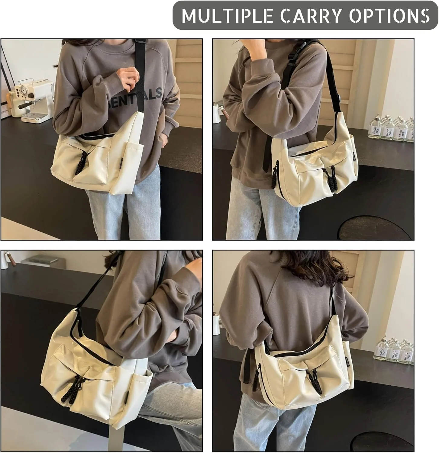 Canvas Crossbody Crescent Bag for Women Men, Lightweight Hobo Purse with Adjustable Strap