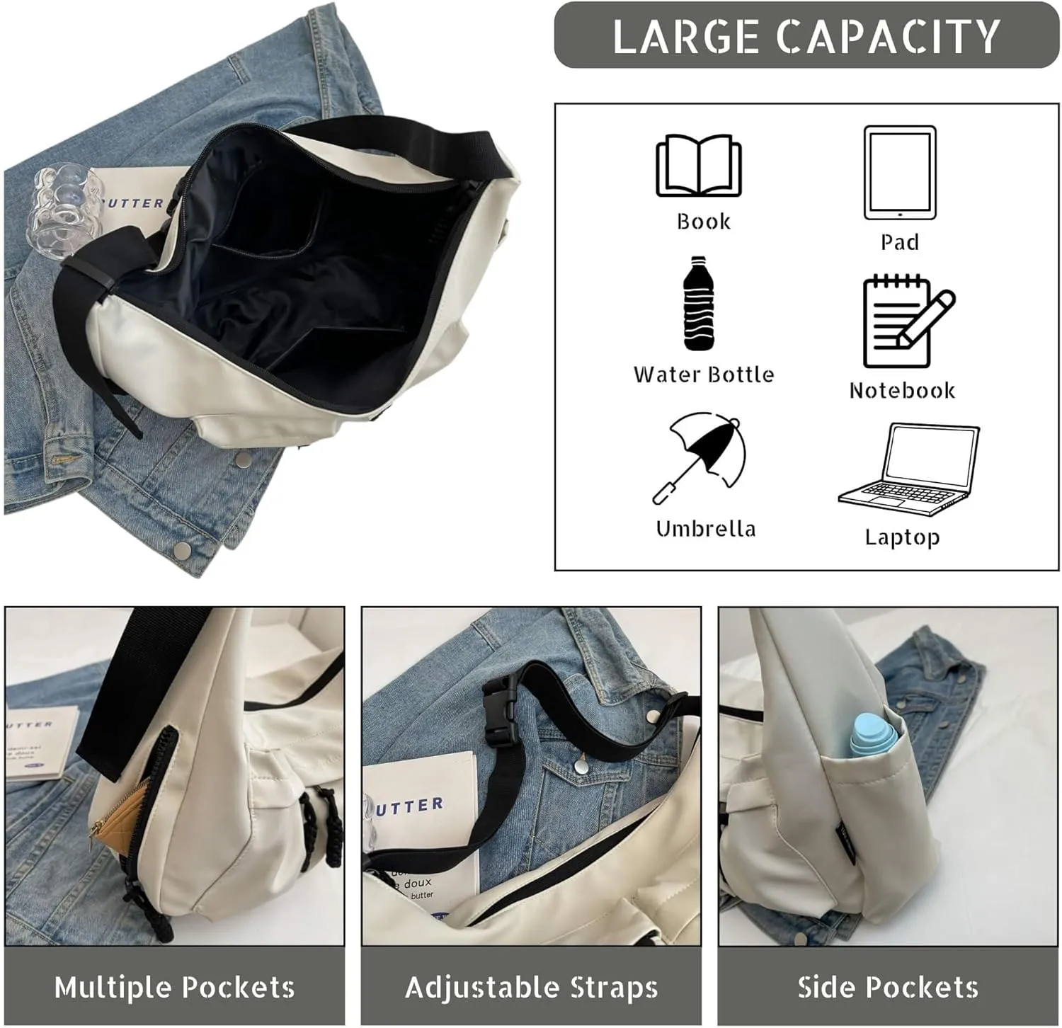 Canvas Crossbody Crescent Bag for Women Men, Lightweight Hobo Purse with Adjustable Strap