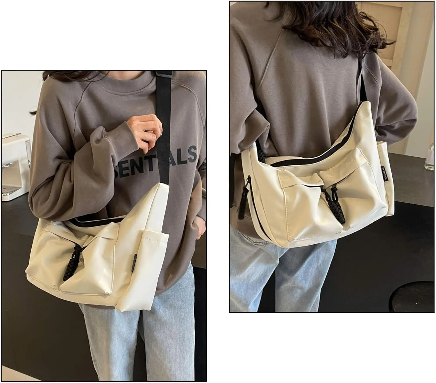 Canvas Crossbody Crescent Bag for Women Men, Lightweight Hobo Purse with Adjustable Strap