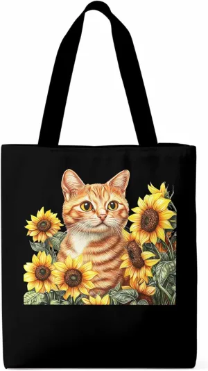 Canvas Tote Bag, Farmhouse Cat Sunflower Aesthetic Canvas Tote Handbags for Women Shoulder Bag