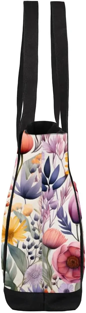 Canvas Tote Bag for Women Flower Reusable Grocery Shopping Bag with Zipper Women Gift