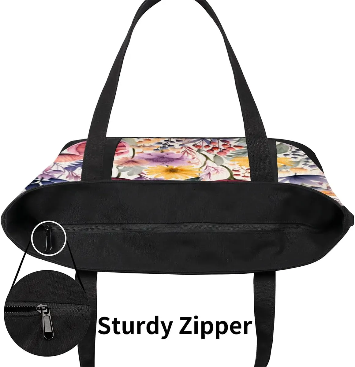 Canvas Tote Bag for Women Flower Reusable Grocery Shopping Bag with Zipper Women Gift