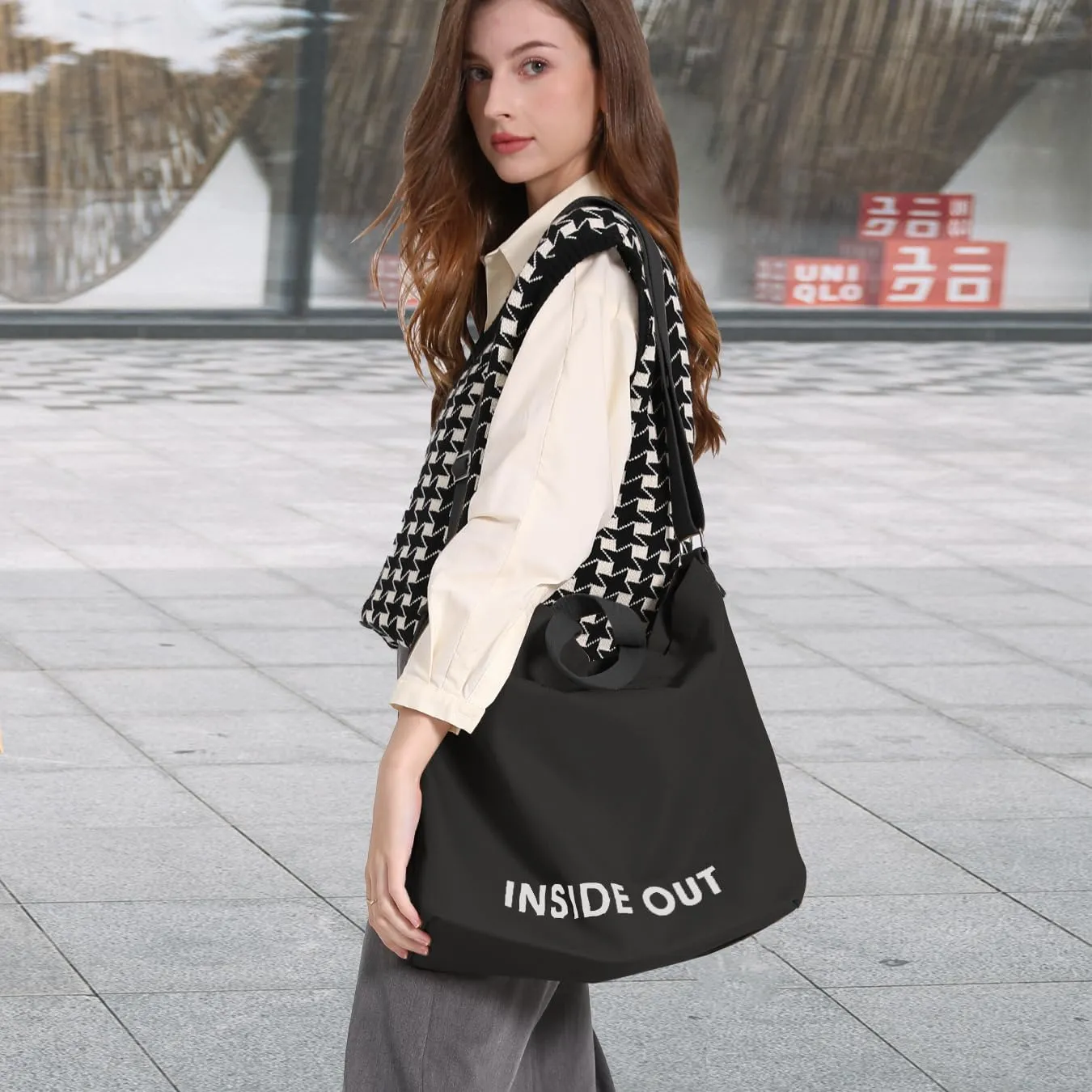 Canvas Tote Bag For Women inside out bag Crossbody Handbag with Adjustable Strap and Coin Purse for Work,Travel,Grocery