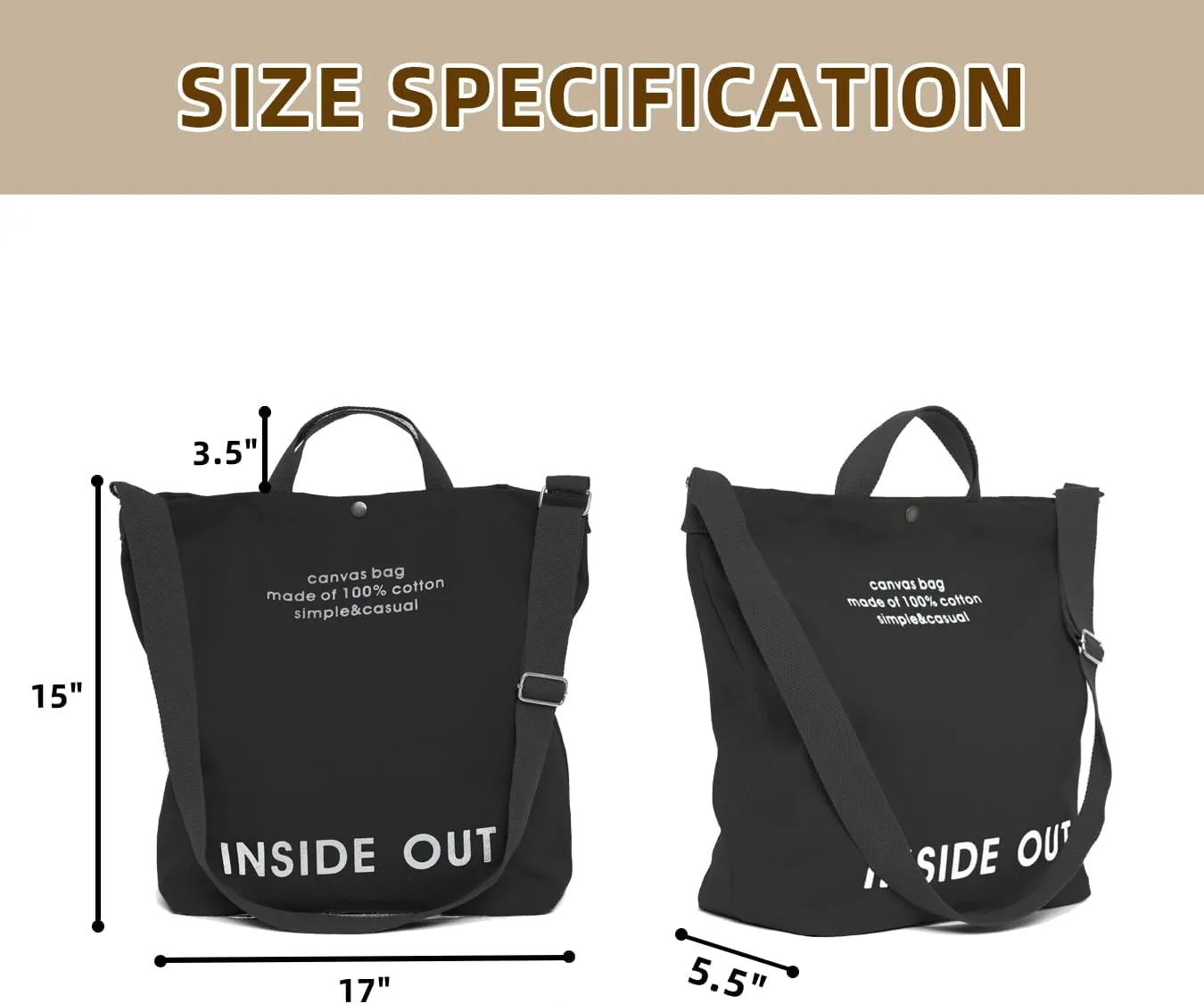 Canvas Tote Bag For Women inside out bag Crossbody Handbag with Adjustable Strap and Coin Purse for Work,Travel,Grocery
