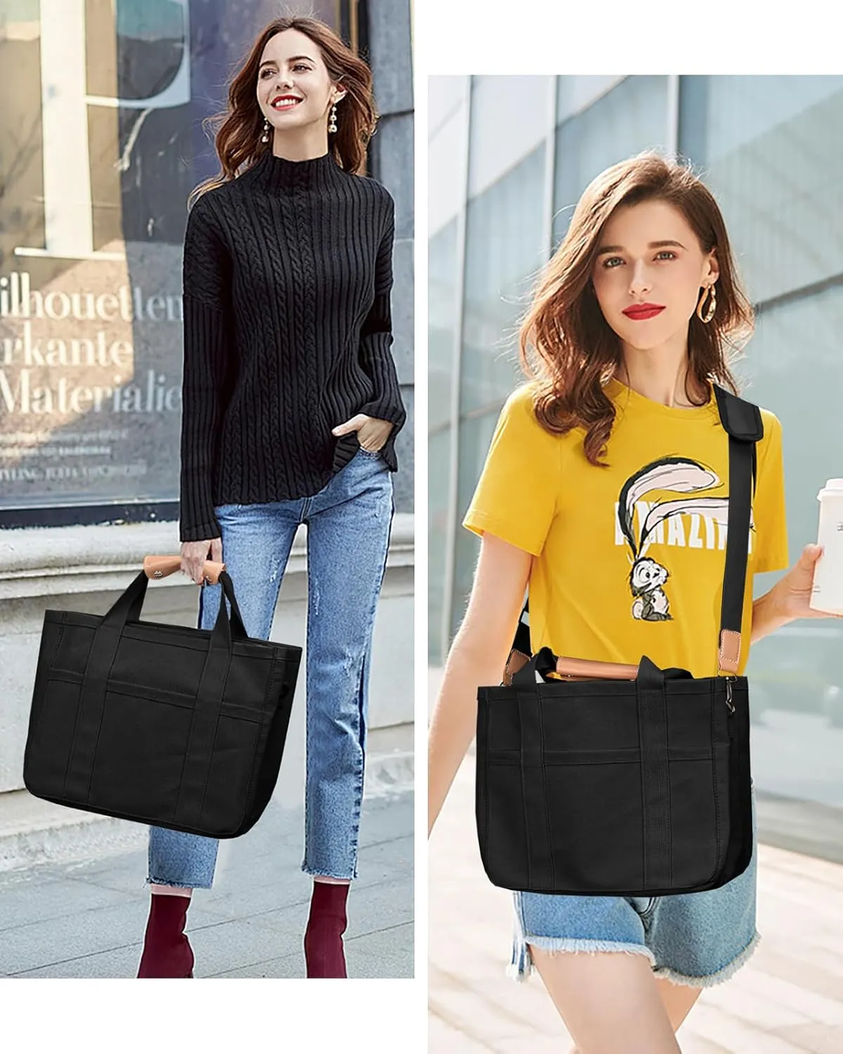 Canvas Tote Bag with Multi-Pocket for Women Large Crossbody Shoulder Handbag Everything Tote Bag with Compartments