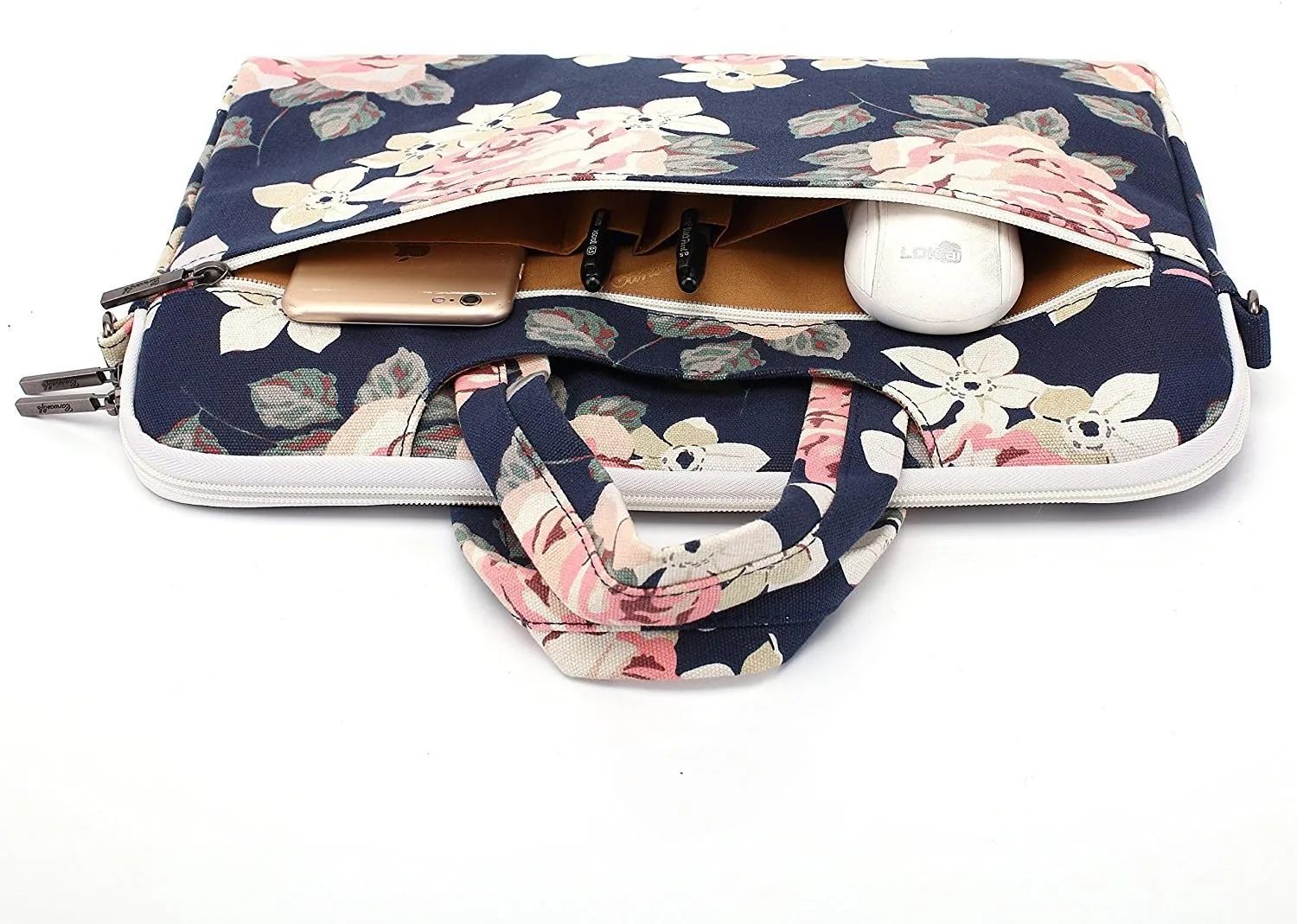 canvaslife White Rose waterproof Patten Canvas Laptop Shoulder Messenger Bag Case Sleeve for 11 Inch 12 Inch 13 Inch Laptop and 11/12/ 13