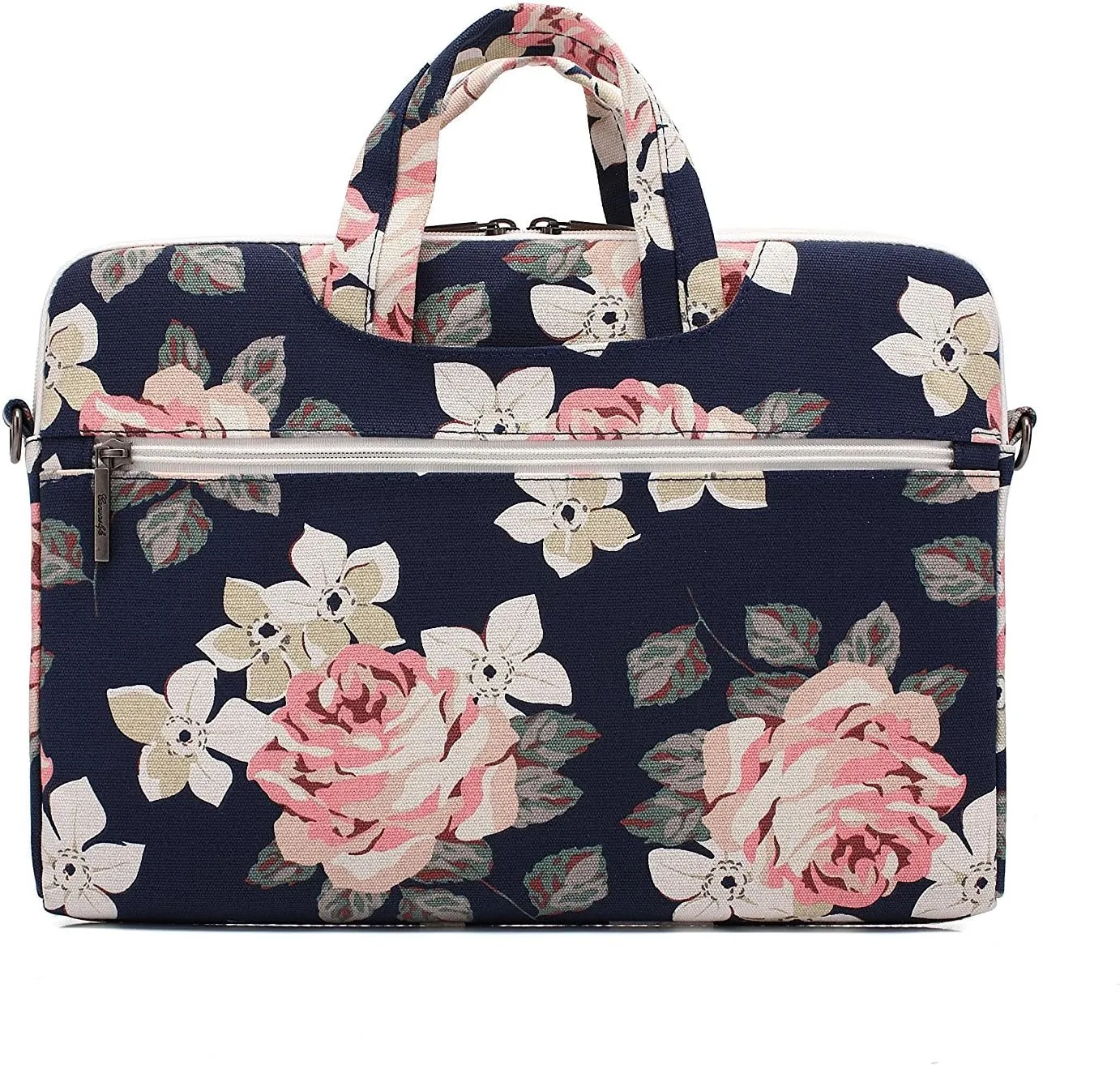 canvaslife White Rose waterproof Patten Canvas Laptop Shoulder Messenger Bag Case Sleeve for 11 Inch 12 Inch 13 Inch Laptop and 11/12/ 13