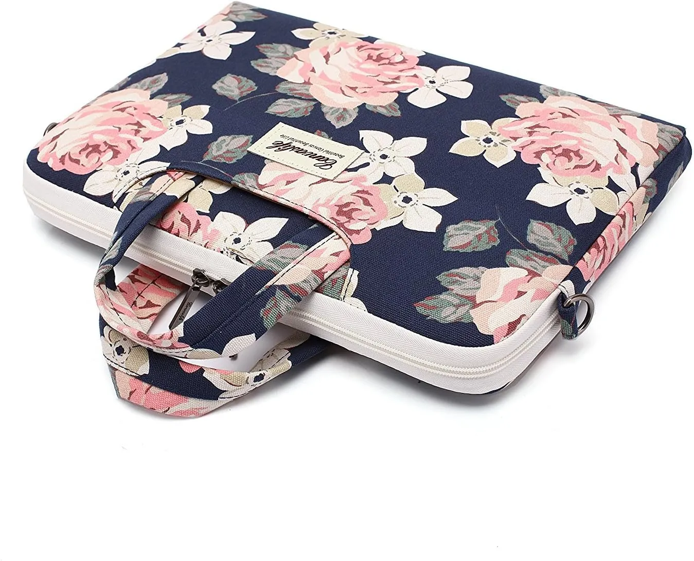 canvaslife White Rose waterproof Patten Canvas Laptop Shoulder Messenger Bag Case Sleeve for 11 Inch 12 Inch 13 Inch Laptop and 11/12/ 13