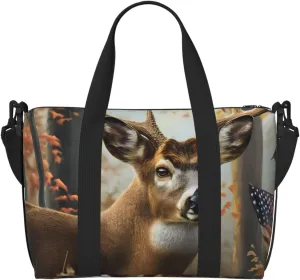 Carry On Duffle Bags Overnight Weekender Bags for Women, American Wildlife Deer Forest Personal Item Travel Bag, Travel Essentials Sport Gym Bag for Men Women