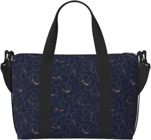 Carry On Duffle Bags Overnight Weekender Bags for Women, Copper-Gold Gloss Outline Lily Flower Personal Item Travel Bag, Travel Essentials Sport Gym Bag for Men Women