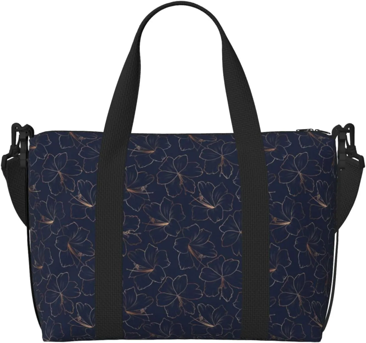 Carry On Duffle Bags Overnight Weekender Bags for Women, Copper-Gold Gloss Outline Lily Flower Personal Item Travel Bag, Travel Essentials Sport Gym Bag for Men Women