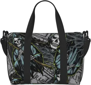 Carry On Duffle Bags Overnight Weekender Bags for Women, Grim Reaper Tombstones Pattern Personal Item Travel Bag, Travel Essentials Sport Gym Bag for Men Women