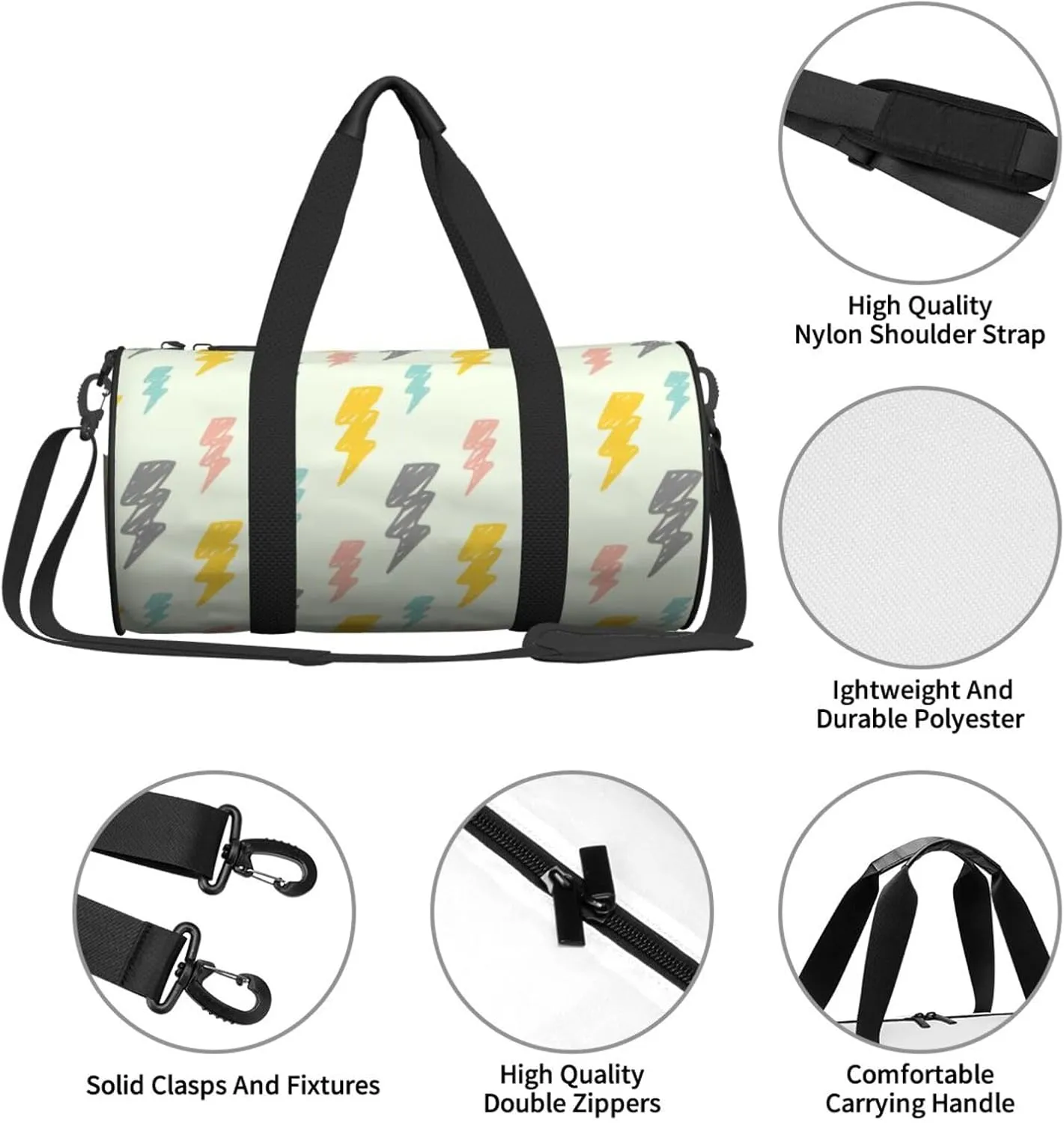 Carton Thunders Round Travel Duffel Bag Large Capacity Gym Sports Bags for Hiking Vacation Trips