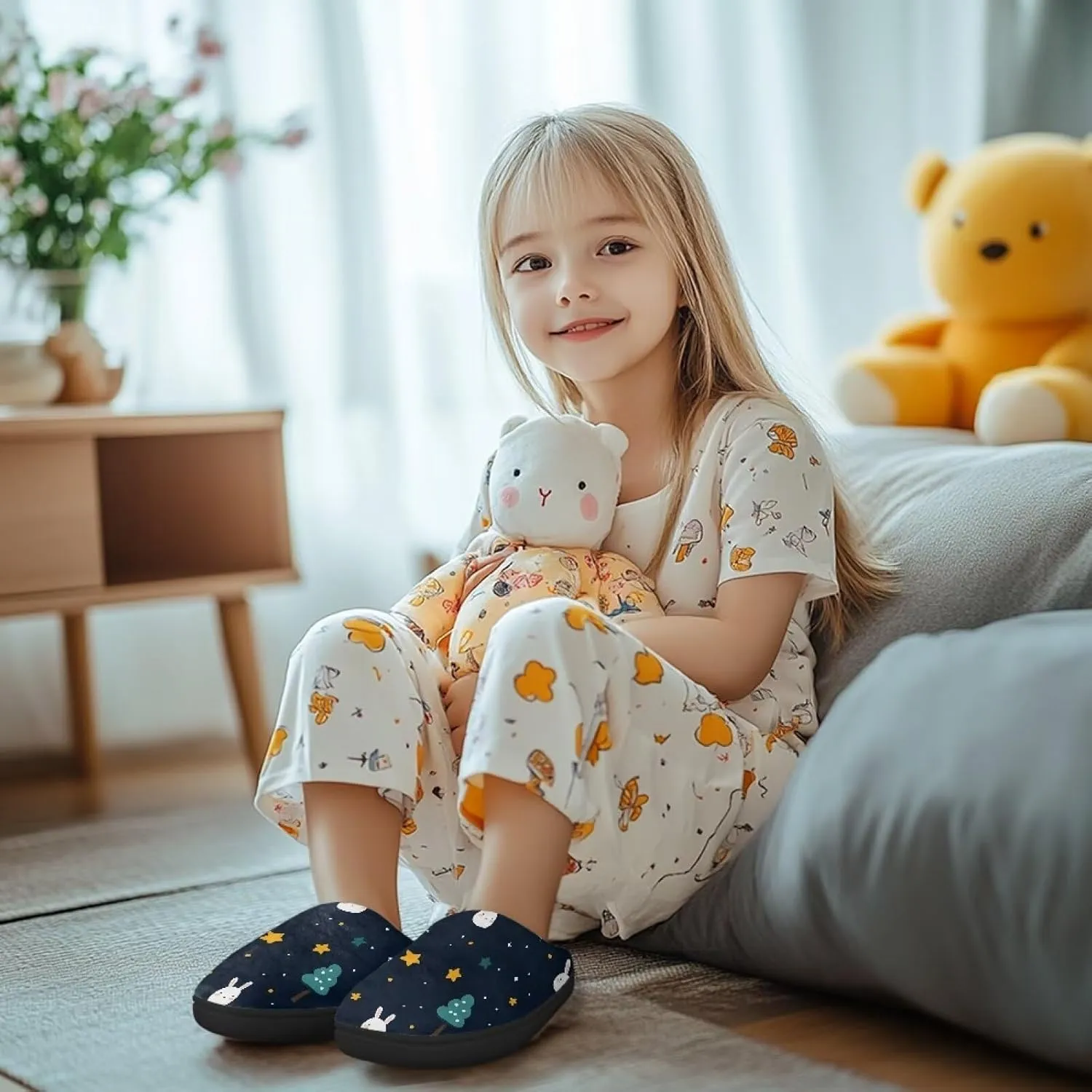 Cartoon Animal Children's Plush Slippers Washable House Slippers Cute Patterns Comfortable Flannel Indoor Winter Shoes SizeUS 9-15
