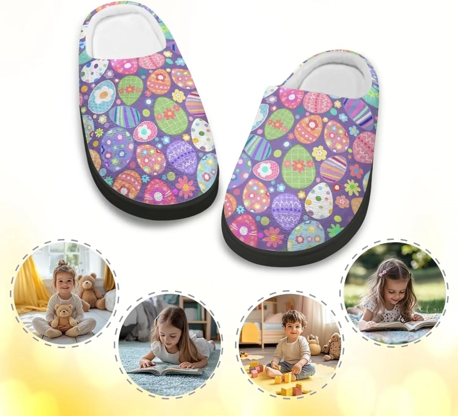 Cartoon Animal Girls Boys Fluffy Slippers Comfy Closed Toe Shoes Slip-on Slides for Kids House Indoor Slippers SizeUS 9-15