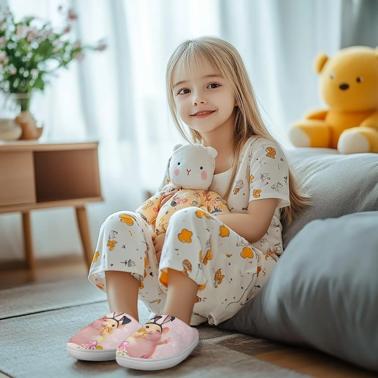 Cartoon Animals Children's Fuzzy Slippers Boys Girls Cozy Warm Winter House Slippers Comfy with Non-Slip Sole for Little Kids SizeUS 9-15