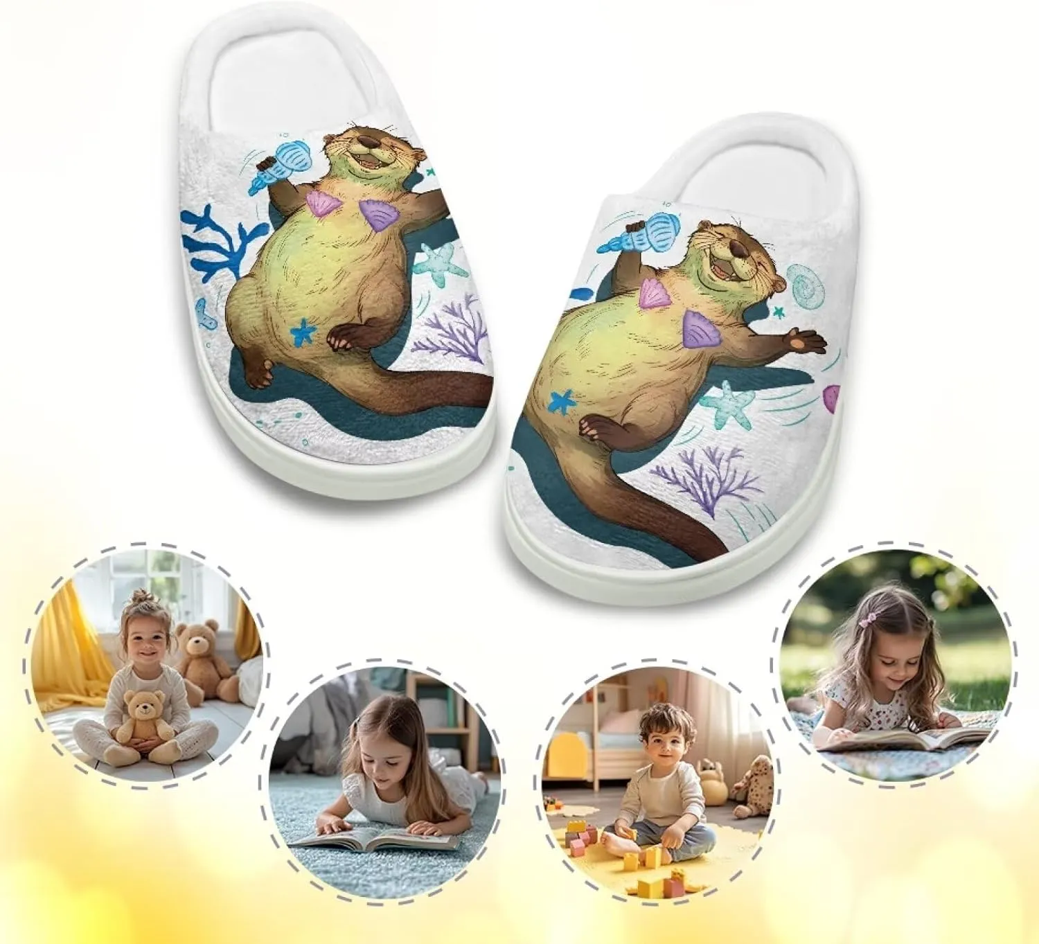 Cartoon Animals Plush Slippers for Kids Warm Fuzzy Indoor Shoes Boys Girls Cozy Winter Slippers Closed Toe Bedroom Soft Non Slip House Slippers US Size 9-15