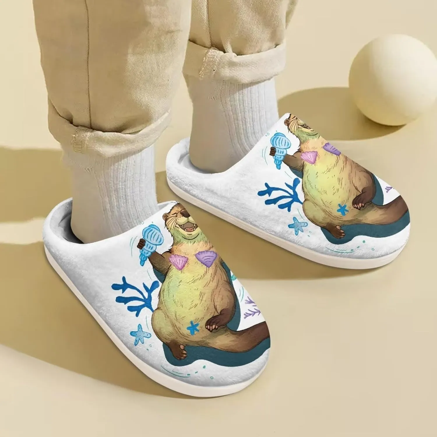 Cartoon Animals Plush Slippers for Kids Warm Fuzzy Indoor Shoes Boys Girls Cozy Winter Slippers Closed Toe Bedroom Soft Non Slip House Slippers US Size 9-15