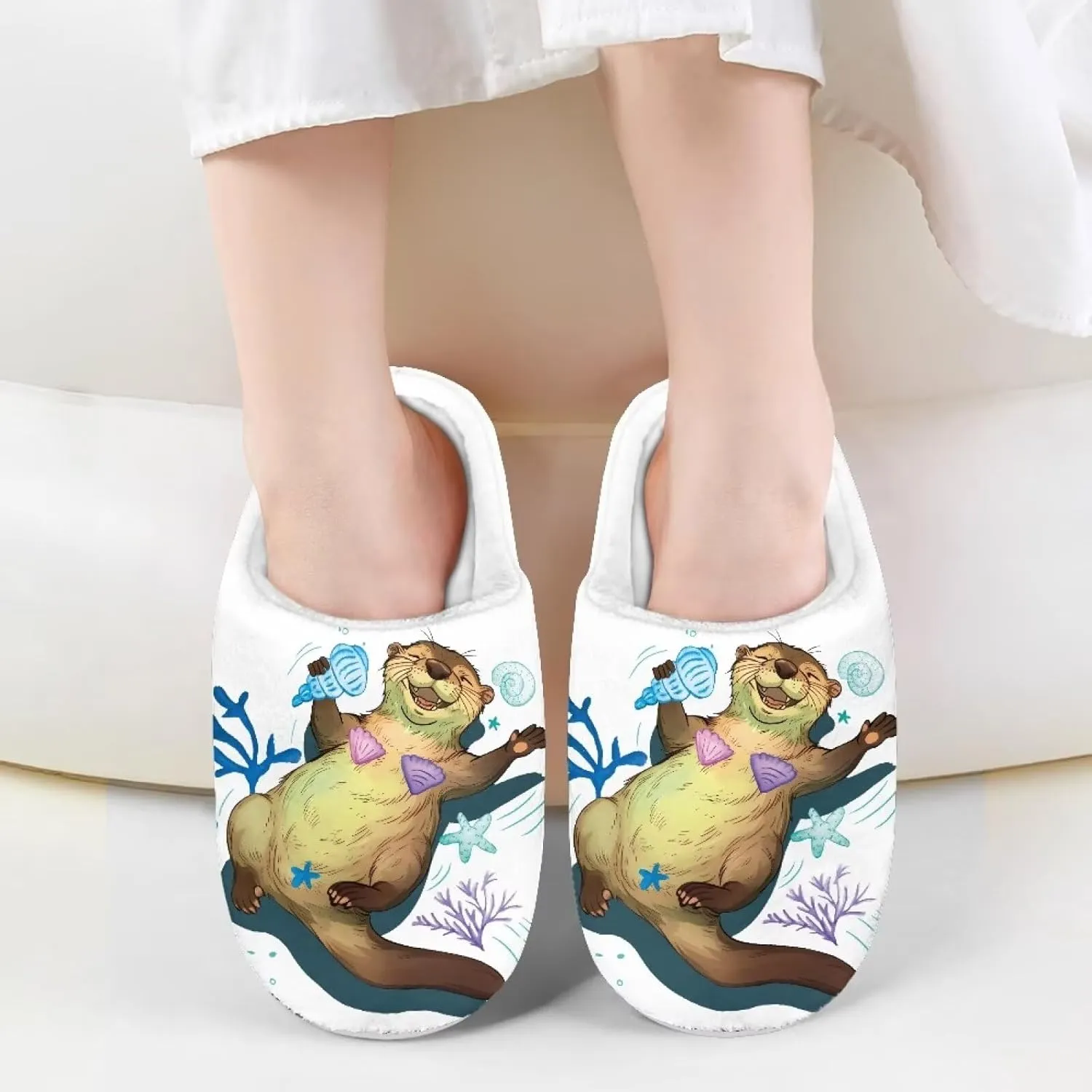Cartoon Animals Plush Slippers for Kids Warm Fuzzy Indoor Shoes Boys Girls Cozy Winter Slippers Closed Toe Bedroom Soft Non Slip House Slippers US Size 9-15