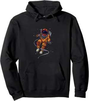 Cartoon Astronaut With Jetpack Fun Space Illustration Pullover Hoodie