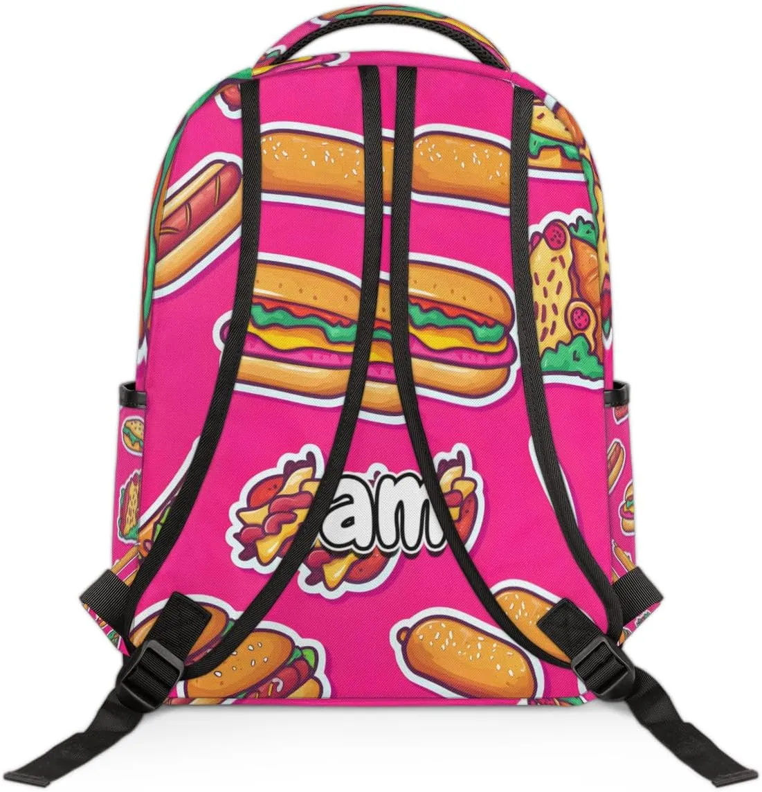 Cartoon Burgers Personalized Laptop Backpack with Name Custom Shoulder Bags for Women Men Waterproof Travel Casual Daypack Laptop Bag Gifts 16.1in