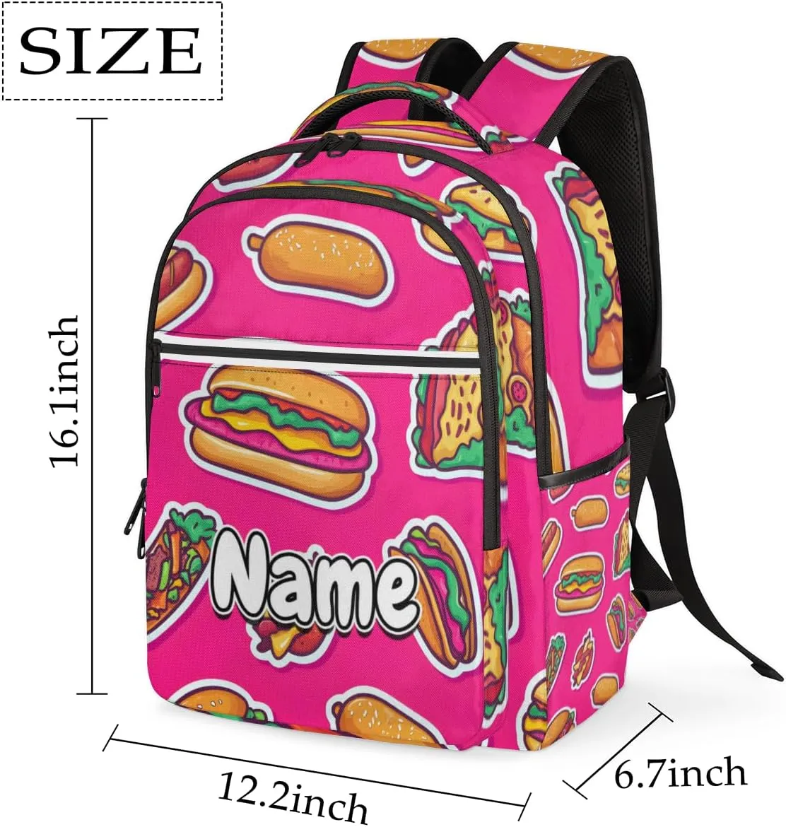 Cartoon Burgers Personalized Laptop Backpack with Name Custom Shoulder Bags for Women Men Waterproof Travel Casual Daypack Laptop Bag Gifts 16.1in
