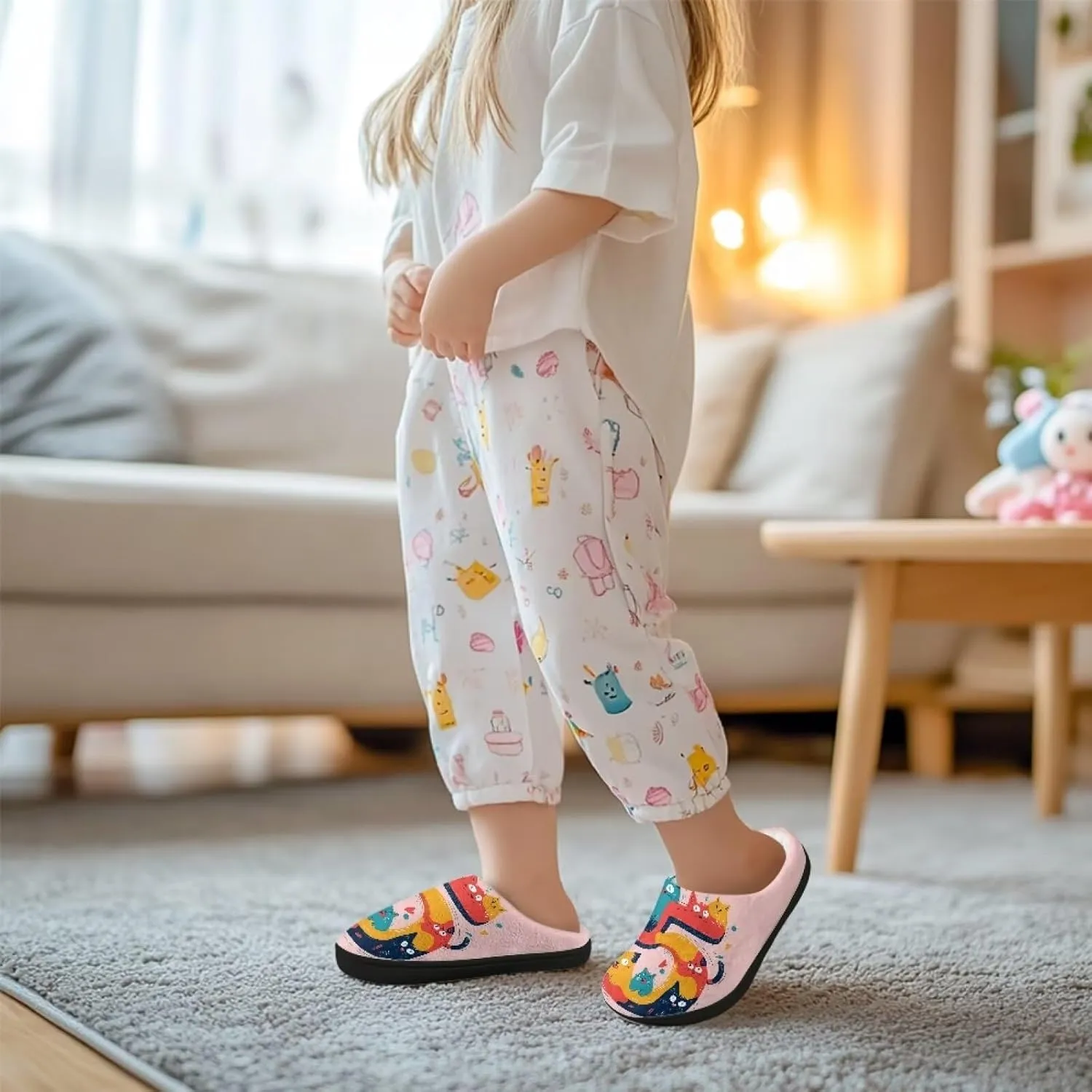 Cartoon Children's Plush Slippers for Boys Girls House Fuzzy Non-Slip Winter Warm Fluffy Lightweight Comfort Soft Indoor Outdoor Washable Slippers US Size 9-15